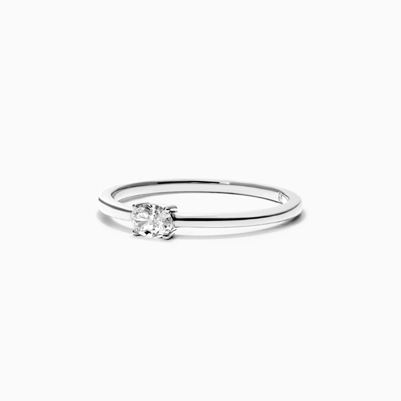 Anel De Ouro Branco 18k Delicado Diamante Oval Solitario