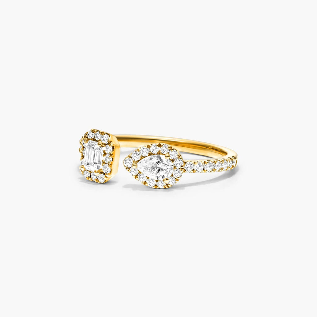 Anel De Diamantes Brilhantes em Ouro 18k Aberto de Luxo