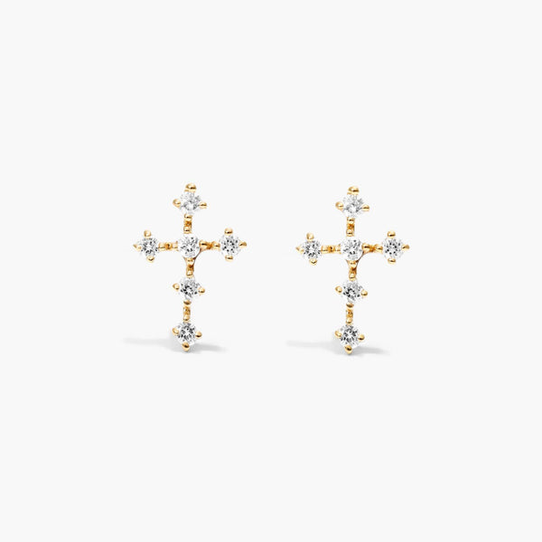 Brinco de  Ouro 18k feminino cruz  Diamantes  Luxo
