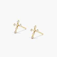 Brinco de  Ouro 18k feminino cruz  Diamantes  Luxo