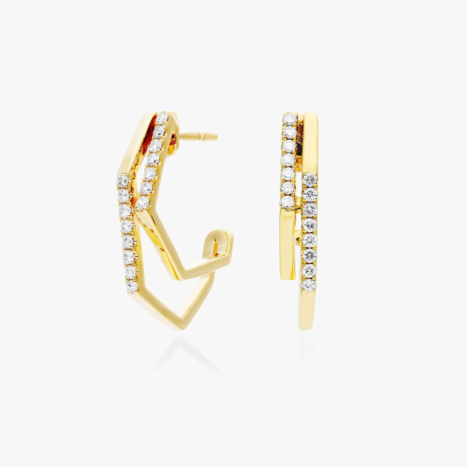 Brinco de Ouro 18k feminino Diamantes Geometric Luxo