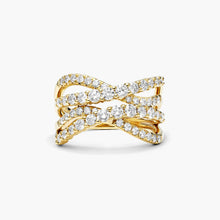 Anel De Ouro 18k e Fileiras De Ondas C/ Diamantes Brilhantes Luxo