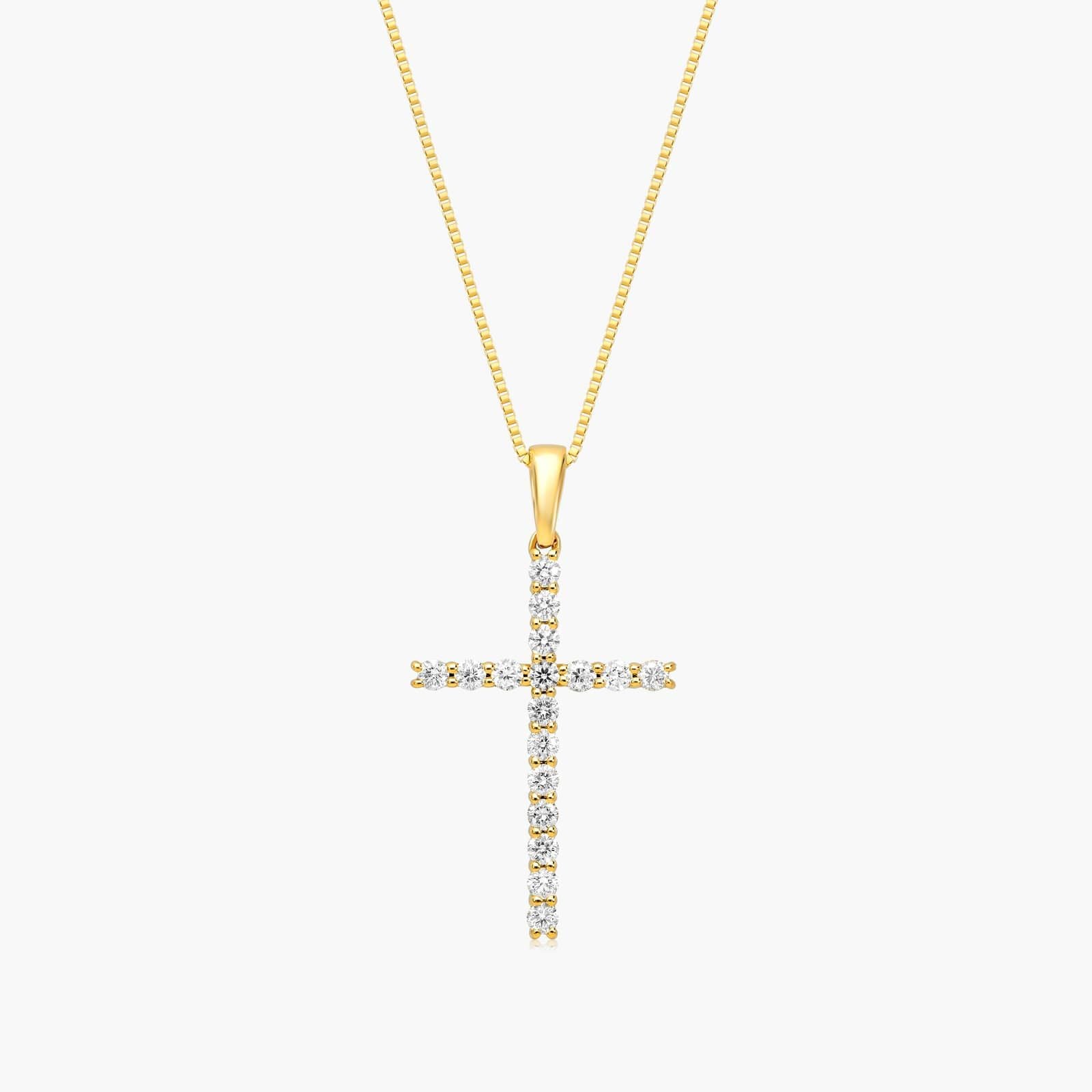 Corrente feminina em Ouro 18k Amarelo diamantes cruz luxo