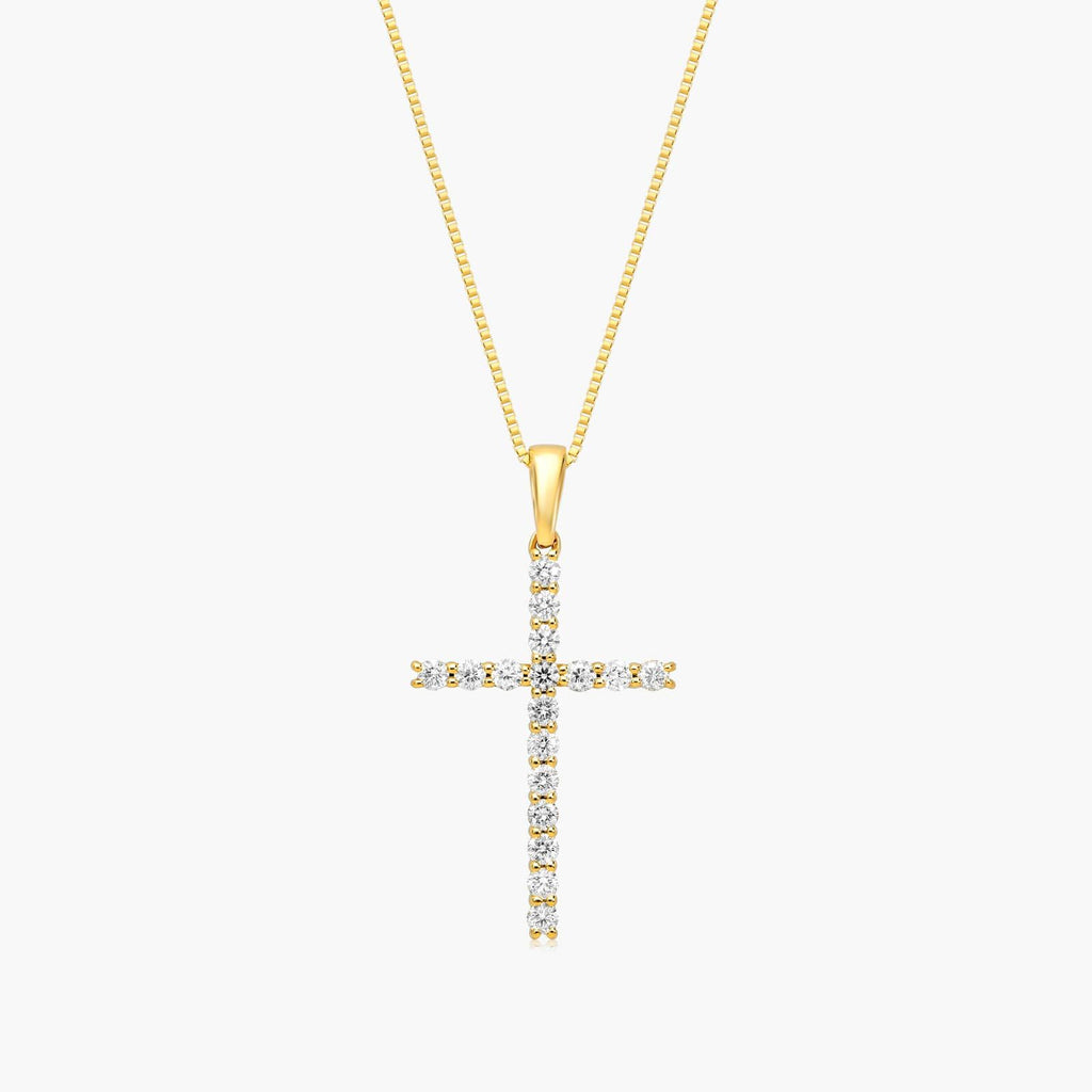 Corrente feminina em Ouro 18k Amarelo diamantes cruz luxo