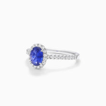 Anel de Safira Azul em Ouro 18k C/ Diamantes Brilhantes