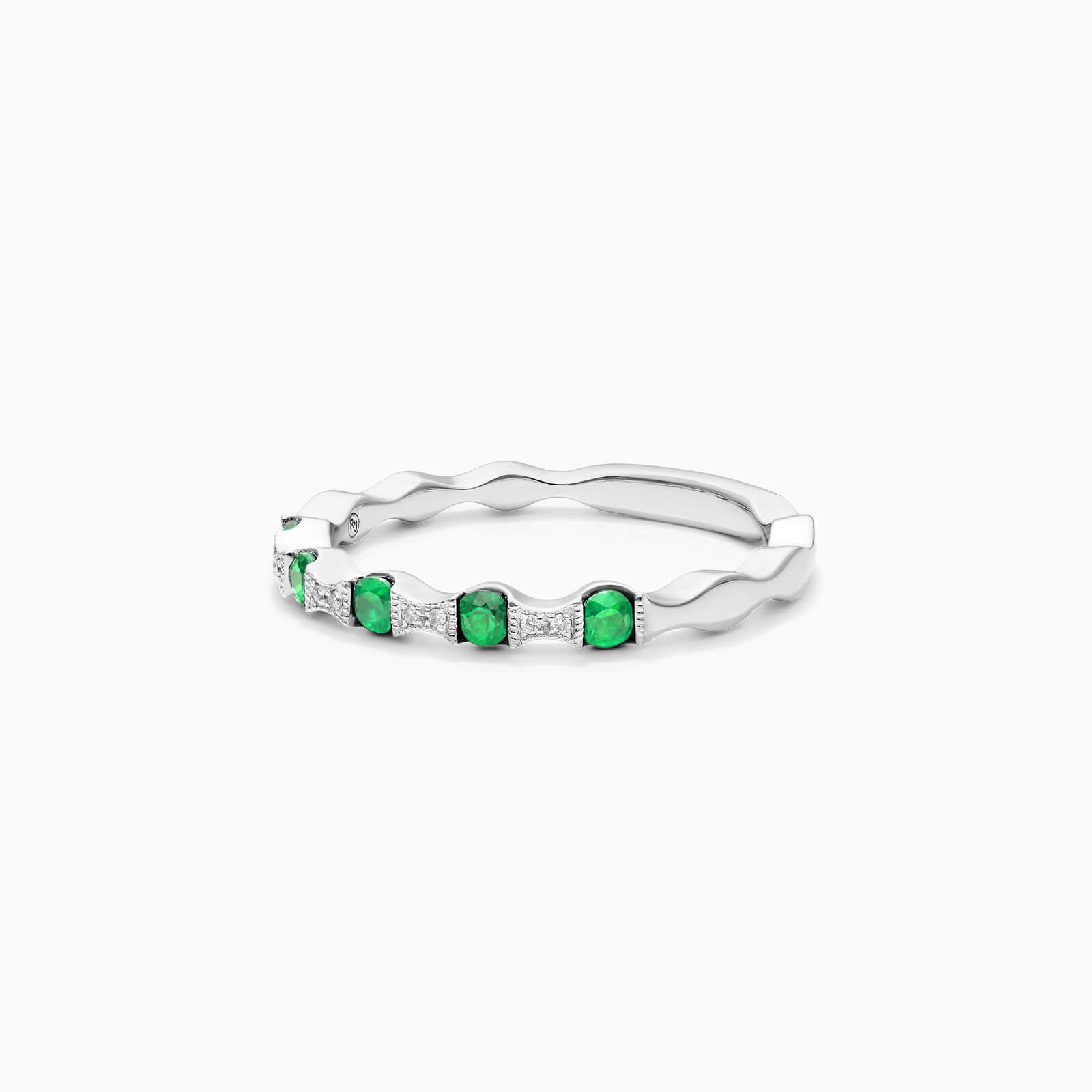 Anel De Ouro 18k Aparador Meia Aliança c/ esmeralda e Diamantes Brilhantes