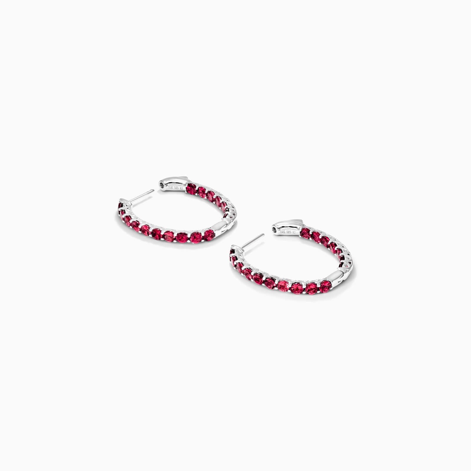 Brinco Argola De Rubis em Ouro 18k Branco De Luxo