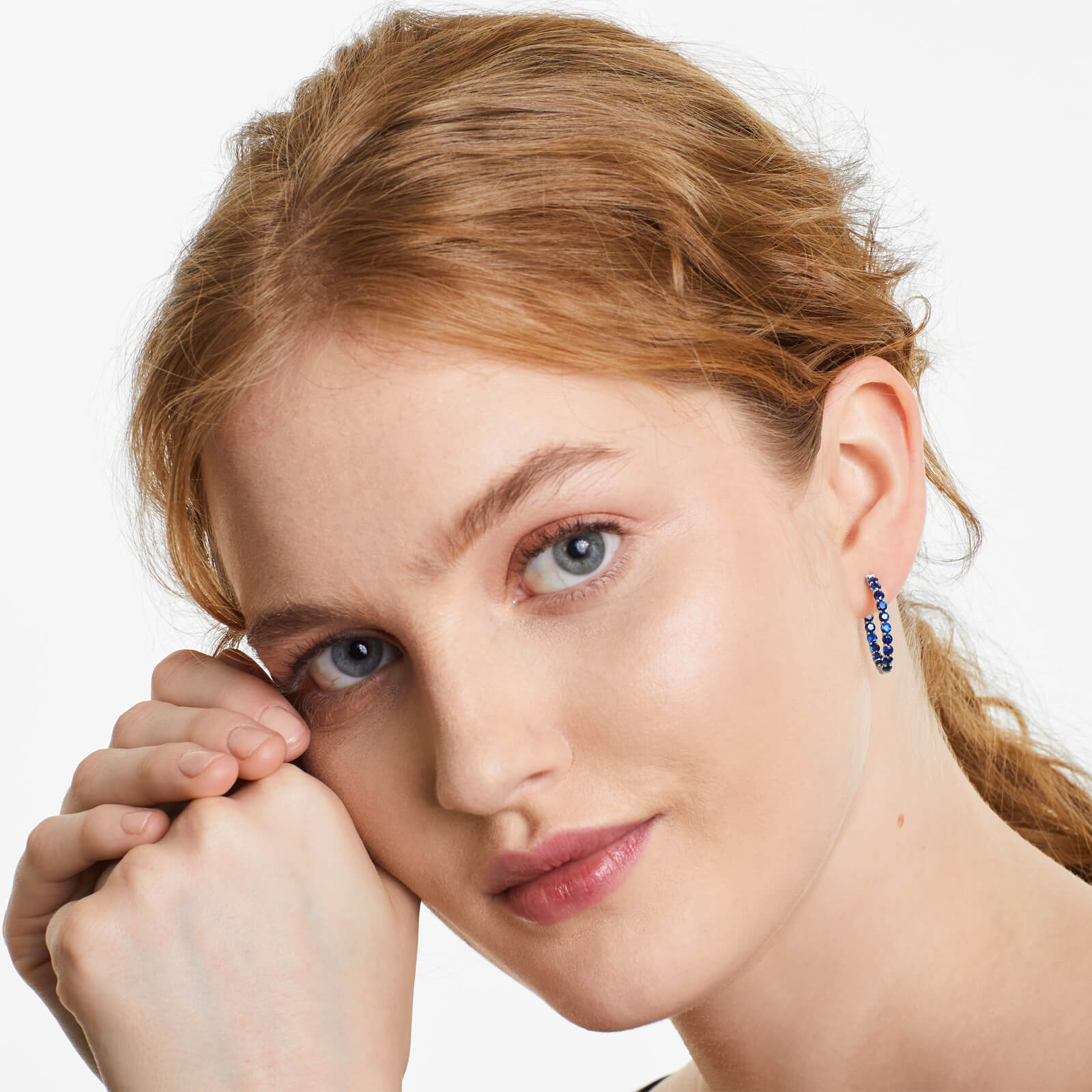 Brinco Argola De Safira Azul em Ouro 18k Branco De Luxo