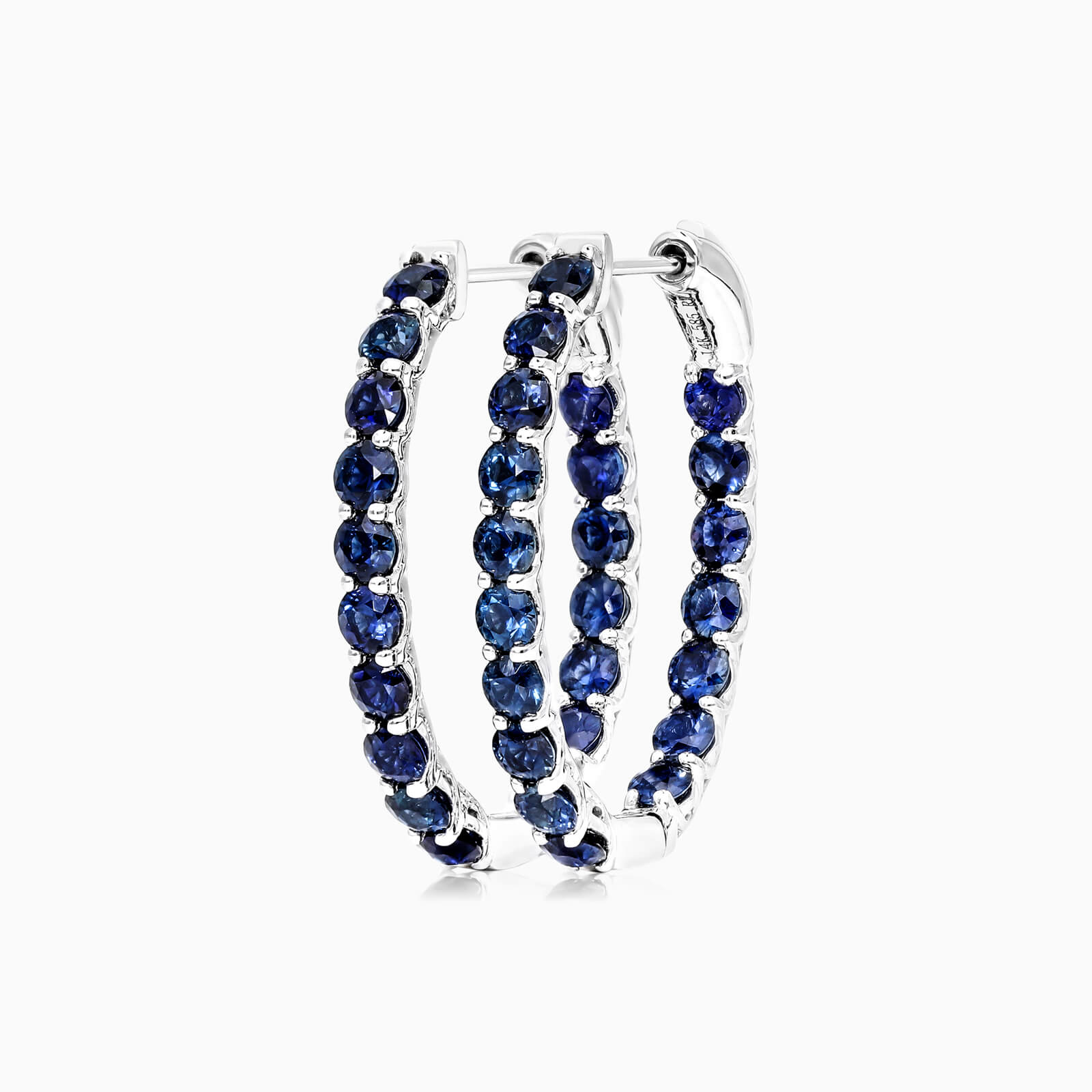 Brinco Argola De Safira Azul em Ouro 18k Branco De Luxo