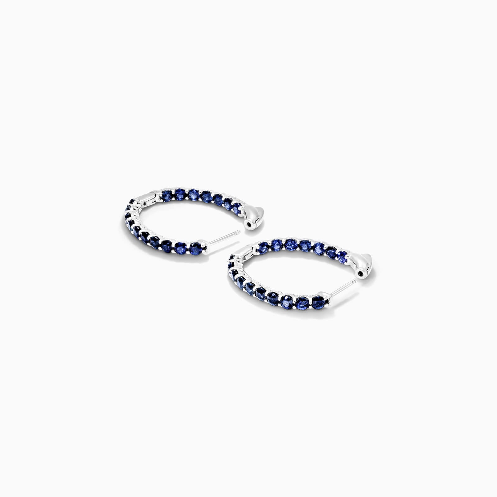 Brinco Argola De Safira Azul em Ouro 18k Branco De Luxo