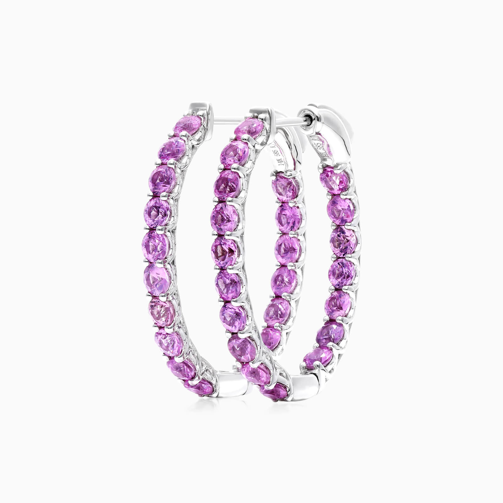 Brinco Argola De Safira Rosa em Ouro 18k Branco De Luxo