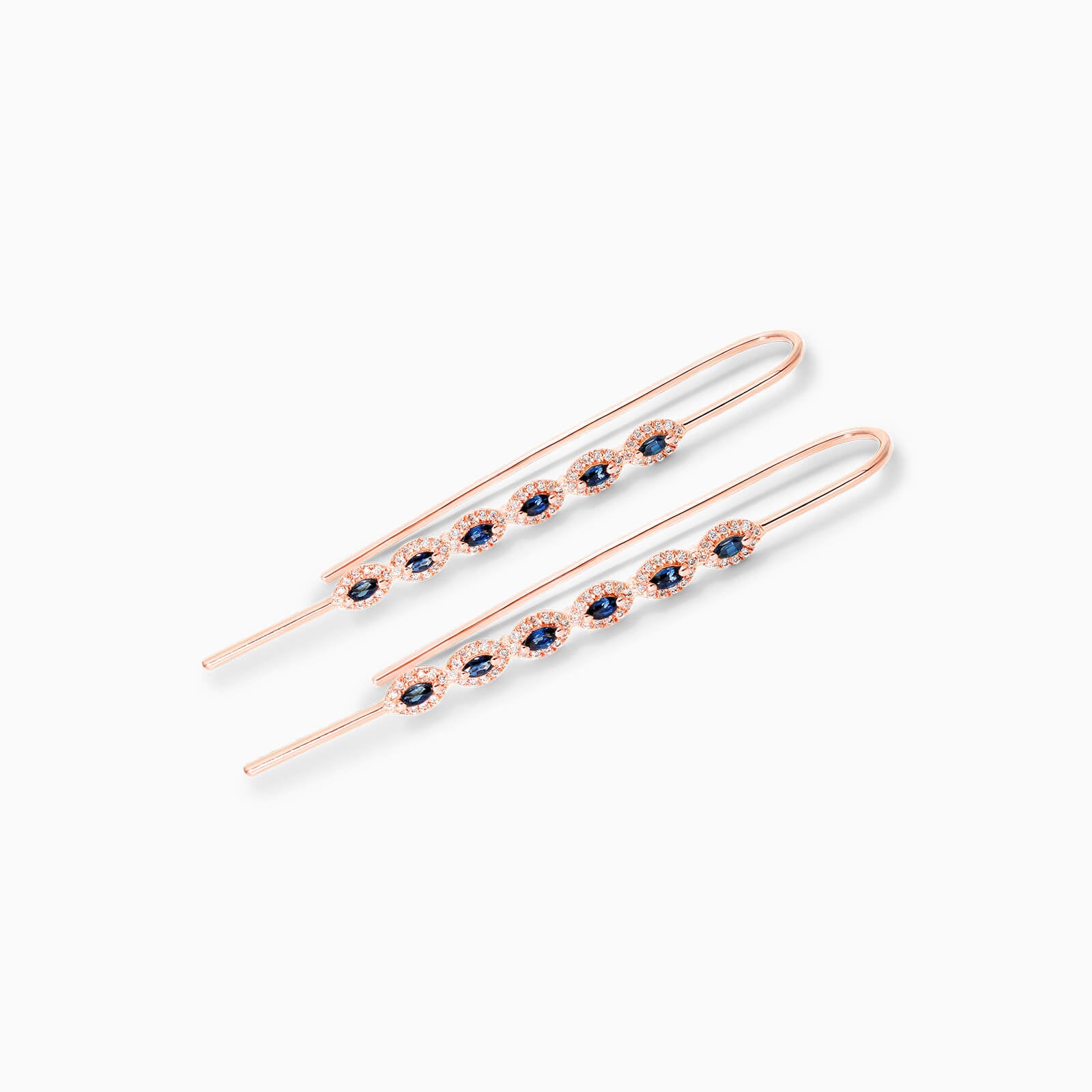 Brinco De Ouro Rosa 18k Safiras Marquesa e Diamantes Redondos