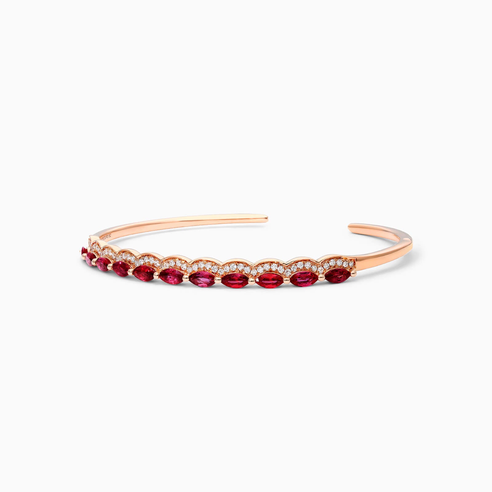 Pulseira Feminina de Ouro Rose 18k Contorno de Diamantes e Rubi