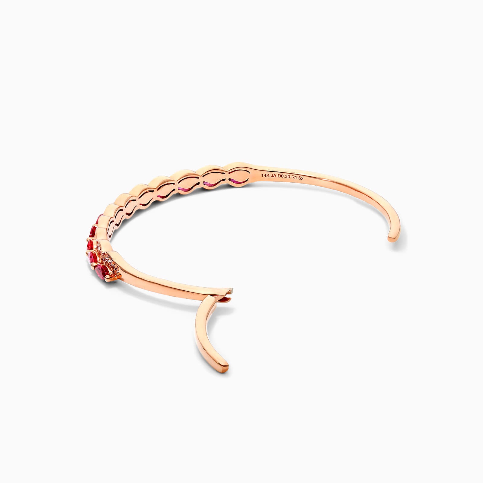 Pulseira Feminina de Ouro Rose 18k Contorno de Diamantes e Rubi