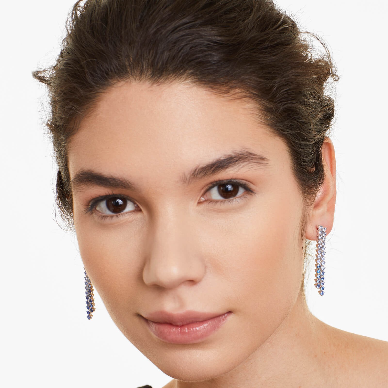 Brinco de Ouro 18k Cascata de Safiras Azuis Luxo Feminino