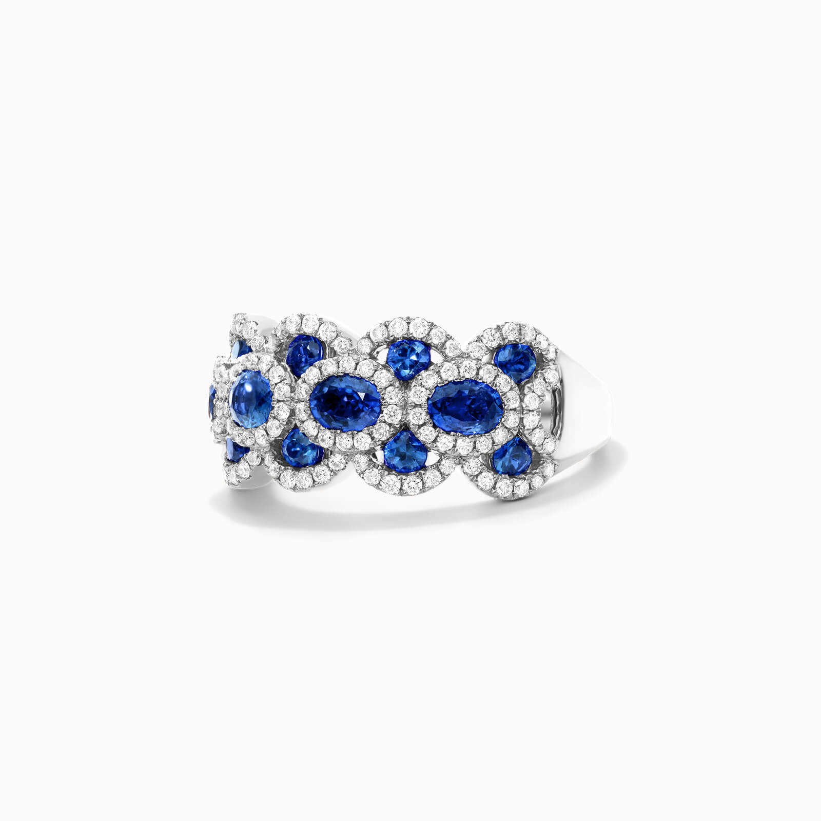 Anel De Ouro 18k Ondulado C/ Safira e Diamantes