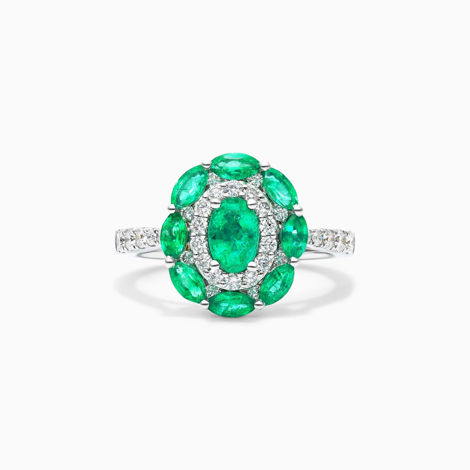 Anel De Ouro Branco 18k Esmeraldas e Diamantes Delicados Lindy | New | anel-de-noivado, Anéis, diamante, Esmeralda, noivado, white | AUREA FINE JEWELRY