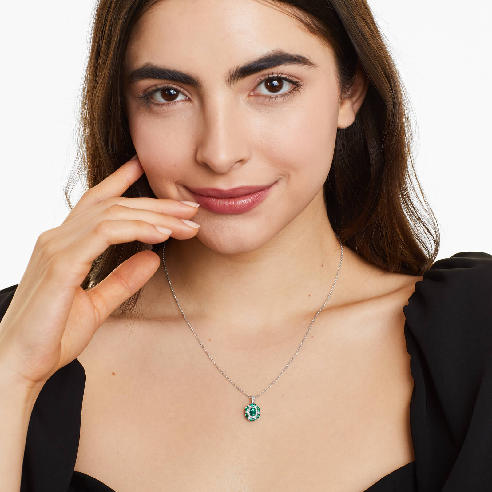Colar Feminina Corrente em Ouro 18k de Esmeralda e Diamantes Luxo