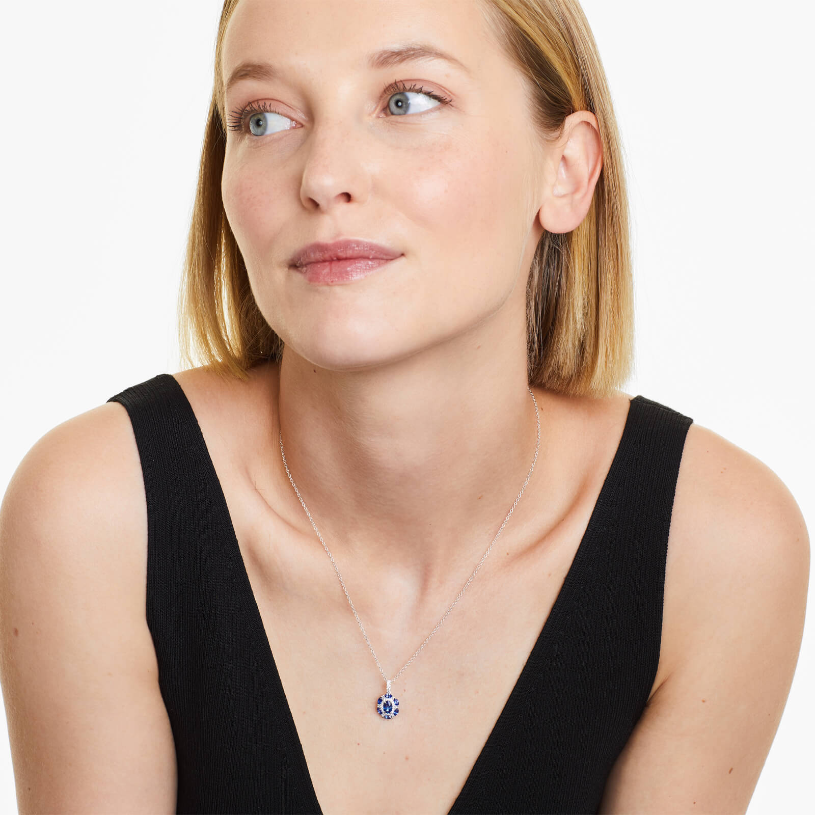 Colar Feminina Corrente em Ouro 18k de Safira Azul e Diamantes Luxo