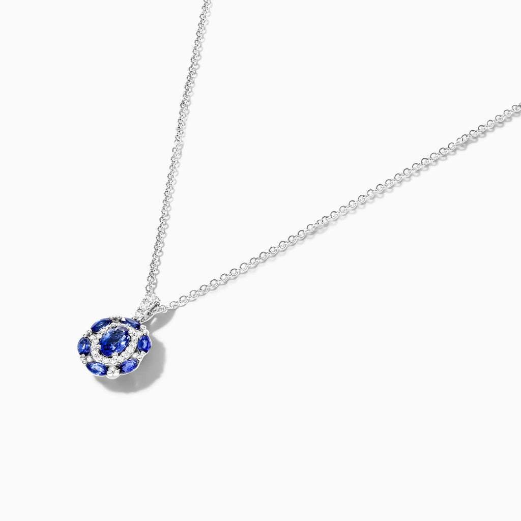 Colar Feminina Corrente  em Ouro 18k de Safira Azul e Diamantes Luxo
