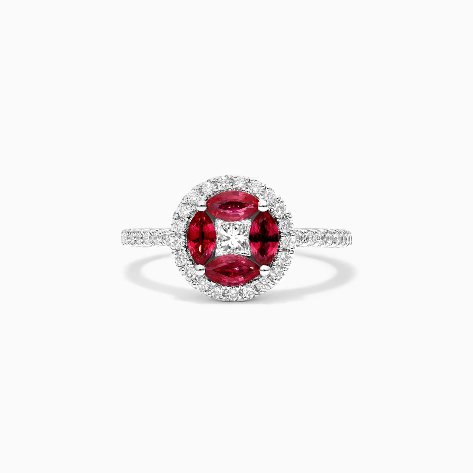 Anel De Ouro Branco 18k Rubis e Diamantes Brilhante Stacy | New | anel-de-noivado, Anéis, diamante, noivado, rubi, white | AUREA FINE JEWELRY