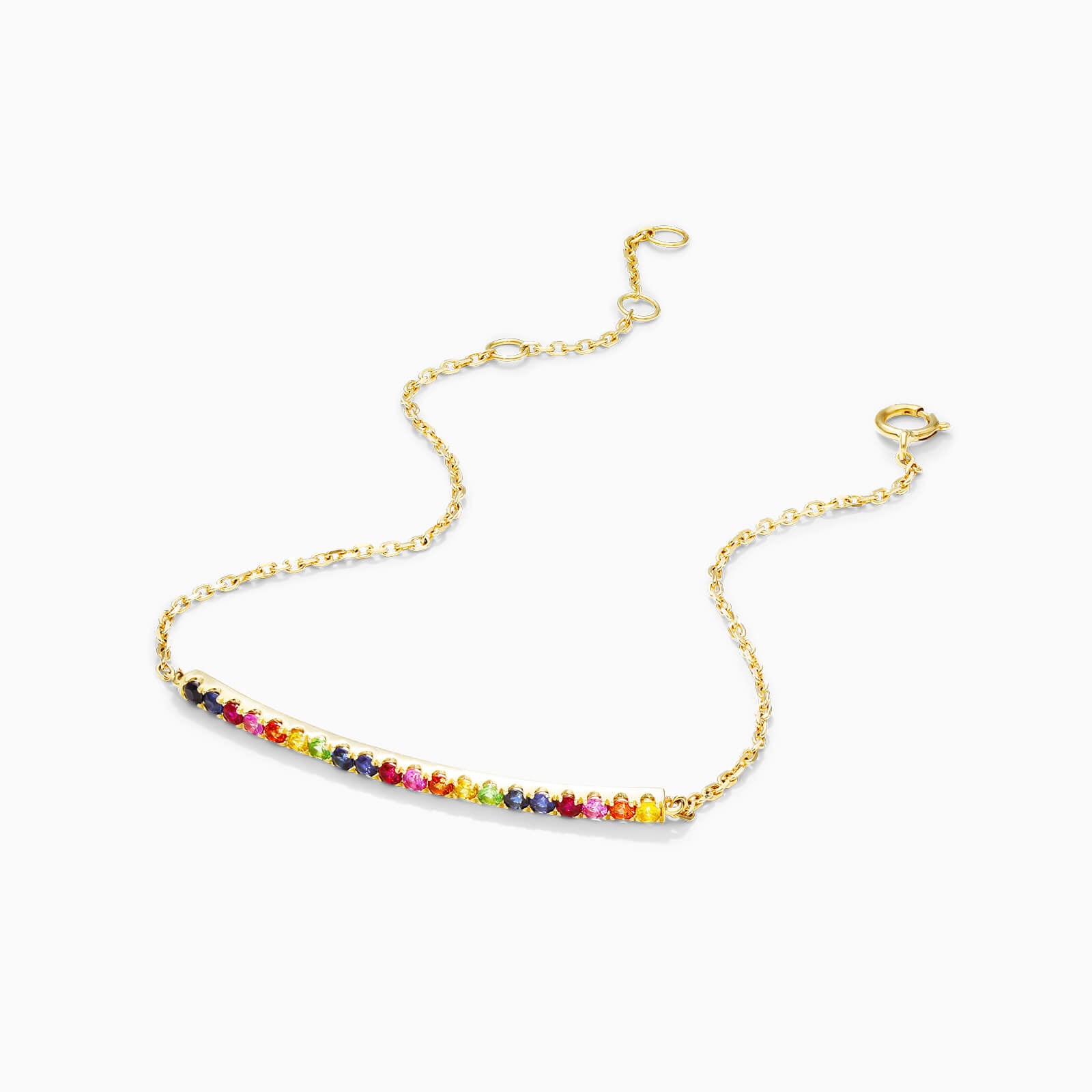 Pulseira Feminina de Ouro Amarelo 18k Barra de Arco Iris