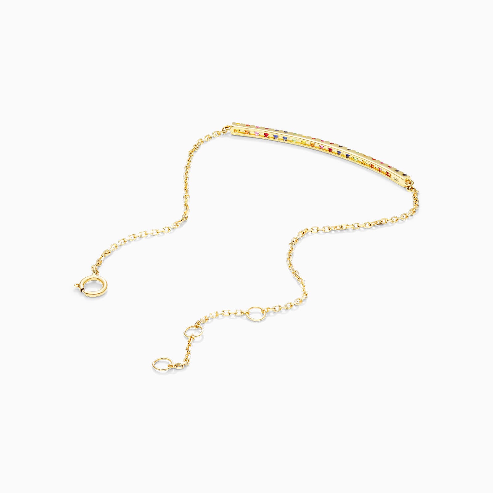 Pulseira Feminina de Ouro Amarelo 18k Barra de Arco Iris