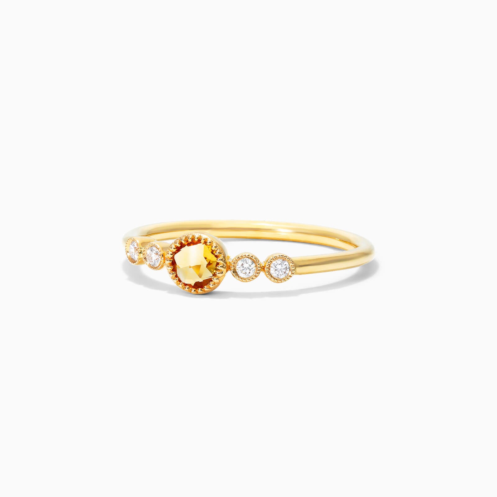 Anel De Ouro 18k Citrino C/ Moldura e Diamantes Brilhantes