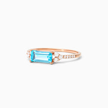 Anel De Noivado em Ouro 18k C/ Diamantes Brilhantes e Topazio Azul