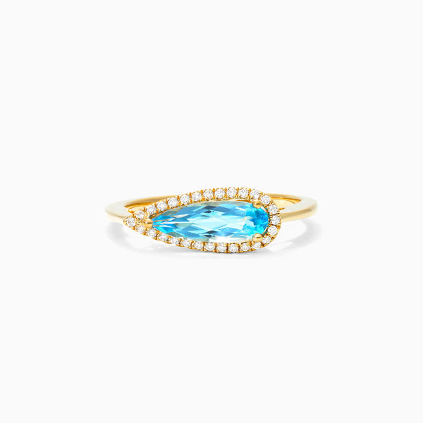 Anel de Ouro 18K Lagrima Topazio Azul e Diamantes