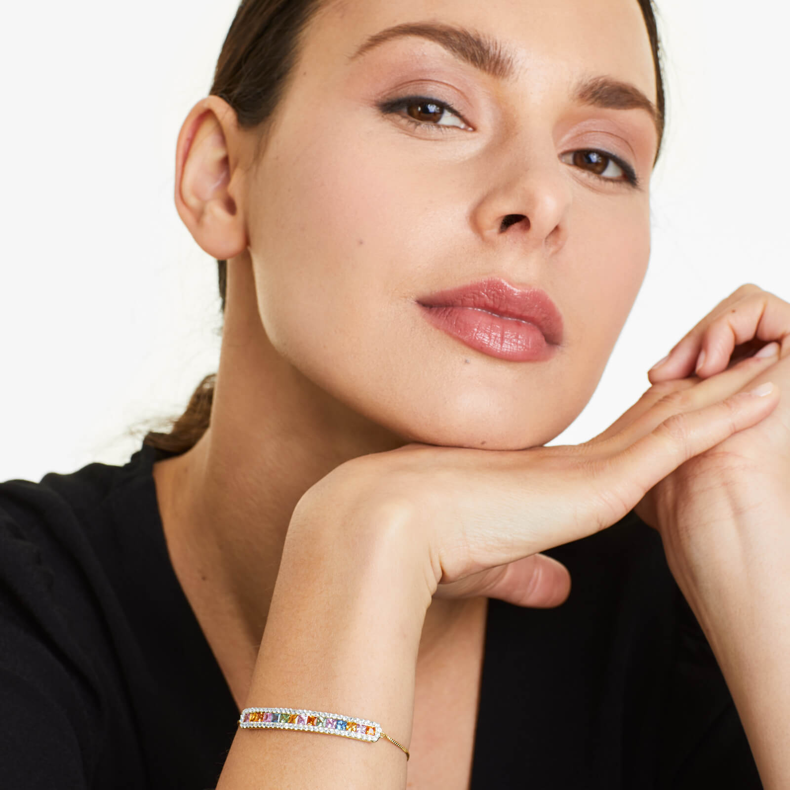 Pulseira Feminina de Ouro Amarelo 18k MultiColorida De Luxo