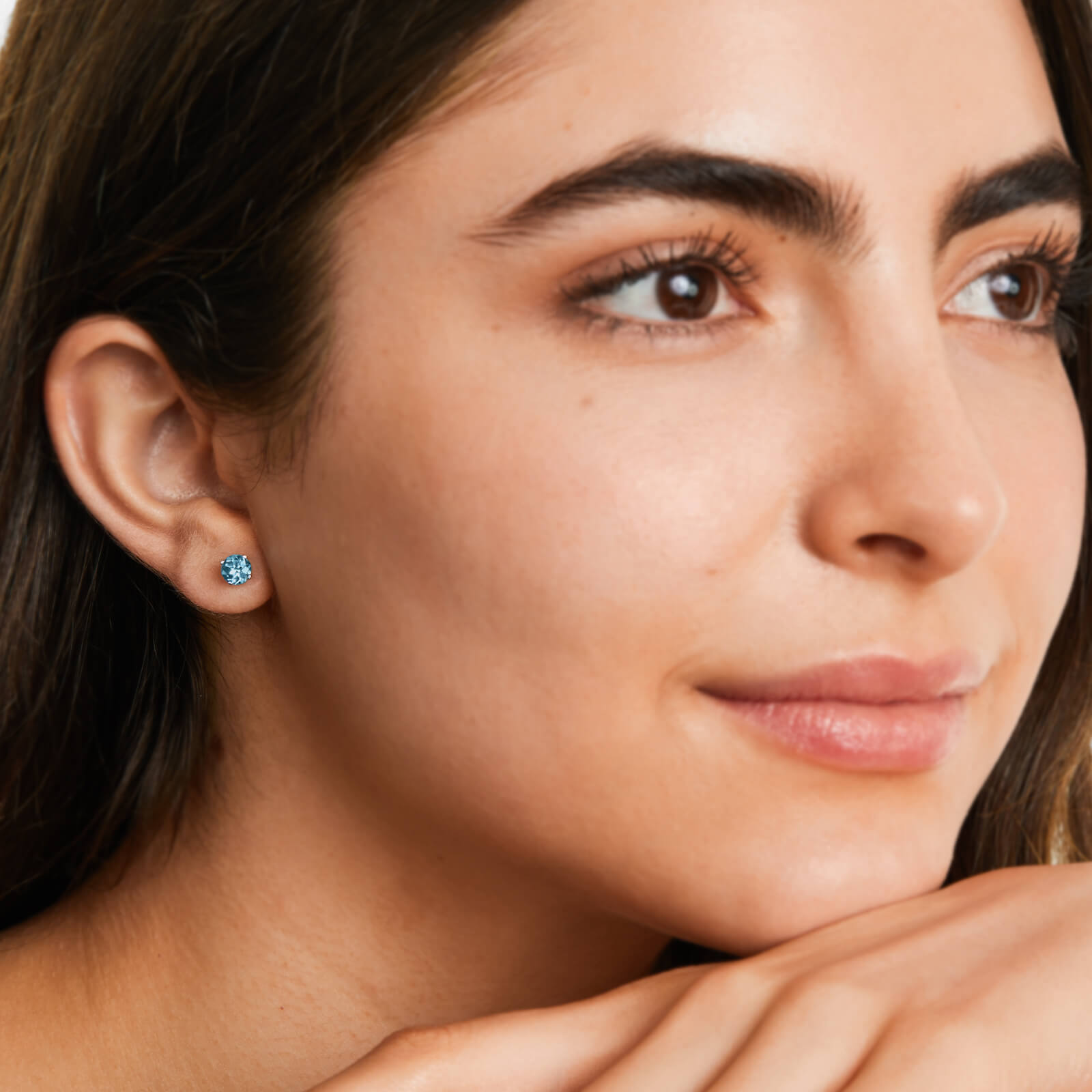 Brinco De Ouro 18k Feminino Solitario C/ Topazio Azul Luxo Delicado Argran