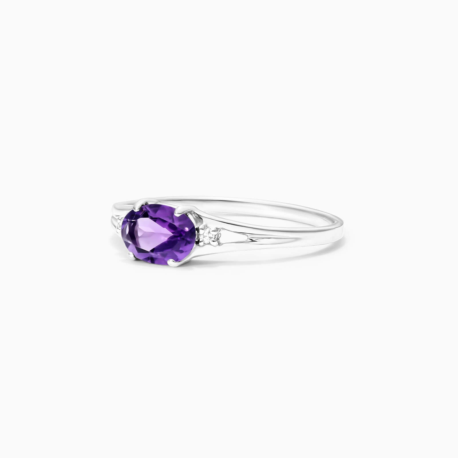 Anel De Ouro 18k iSabel C/ Ametista Solitario e Diamantes - AUREA FINE JEWELRY