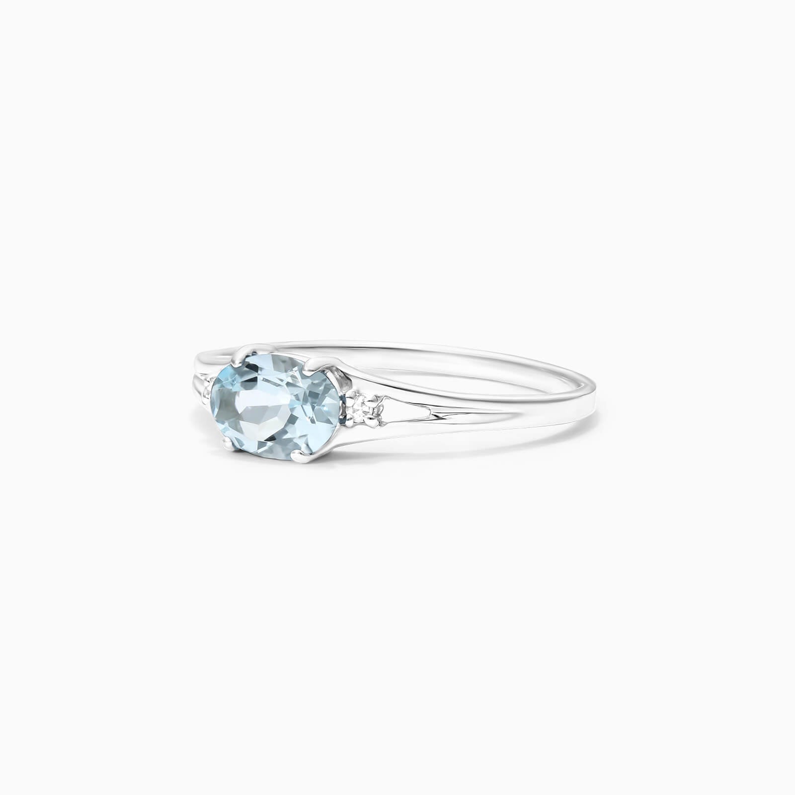 Anel De Ouro 18k iSabel C/ Agua-Marinha Solitario e Diamantes - AUREA FINE JEWELRY