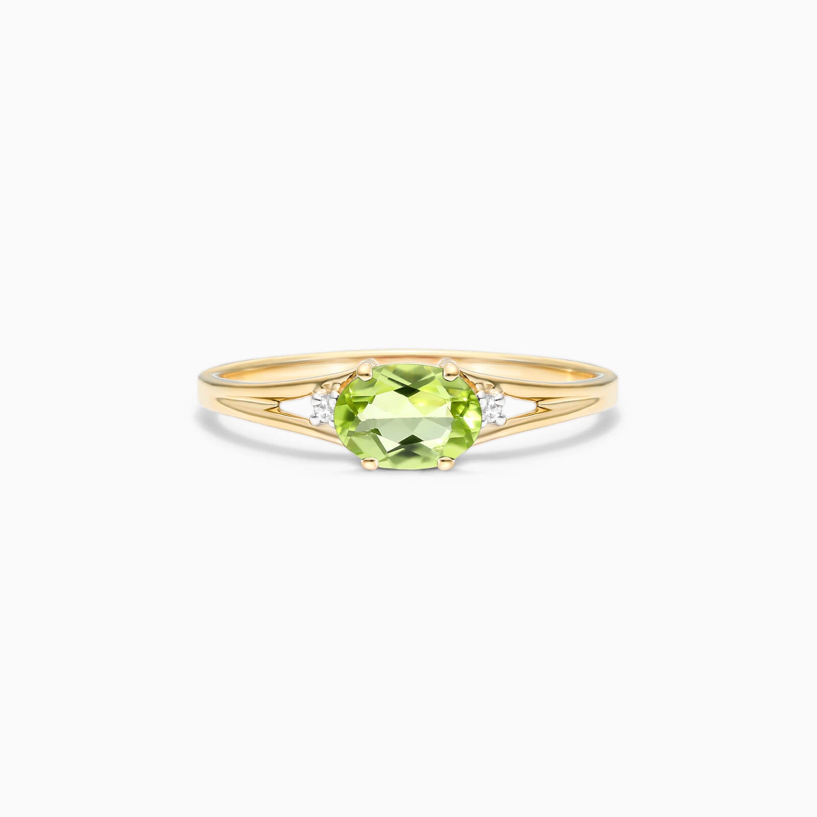 Anel De Ouro 18k iSabel C/ Peridoto Solitario e Diamantes | New | Anéis, diamante, Esmeralda, yellow | AUREA FINE JEWELRY
