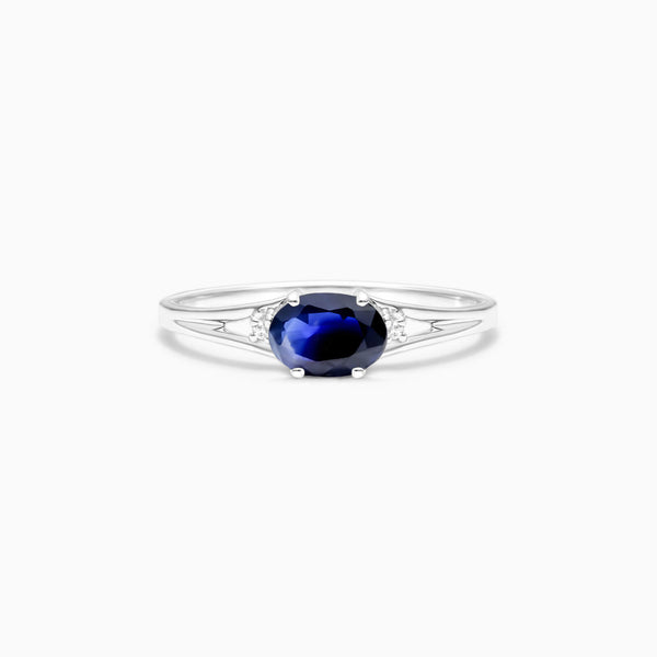 Anel De Ouro 18k iSabel C/ Safira Azul Solitario e Diamantes