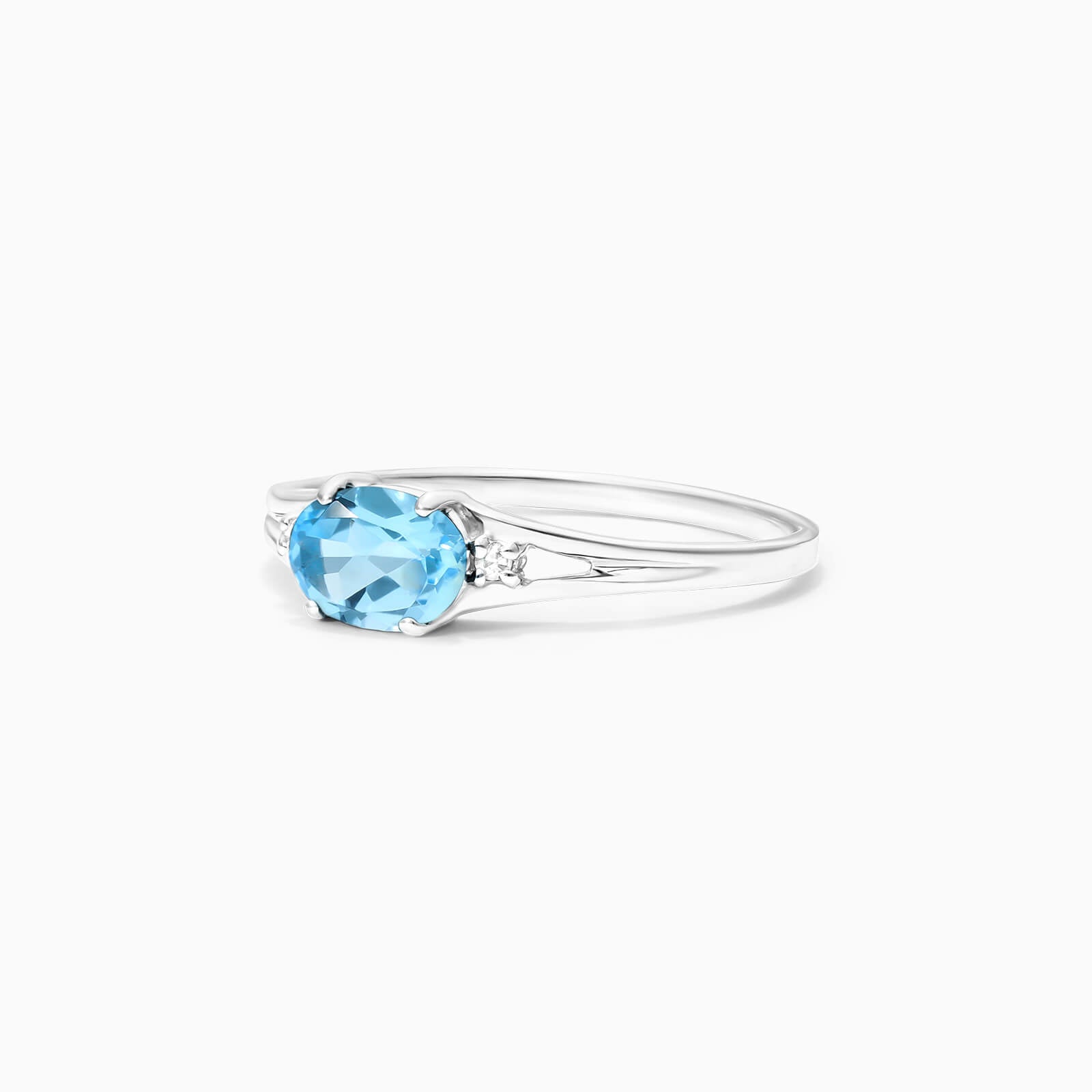 Anel De Ouro 18k iSabel C/ Topazio Azul Solitario e Diamantes - AUREA FINE JEWELRY