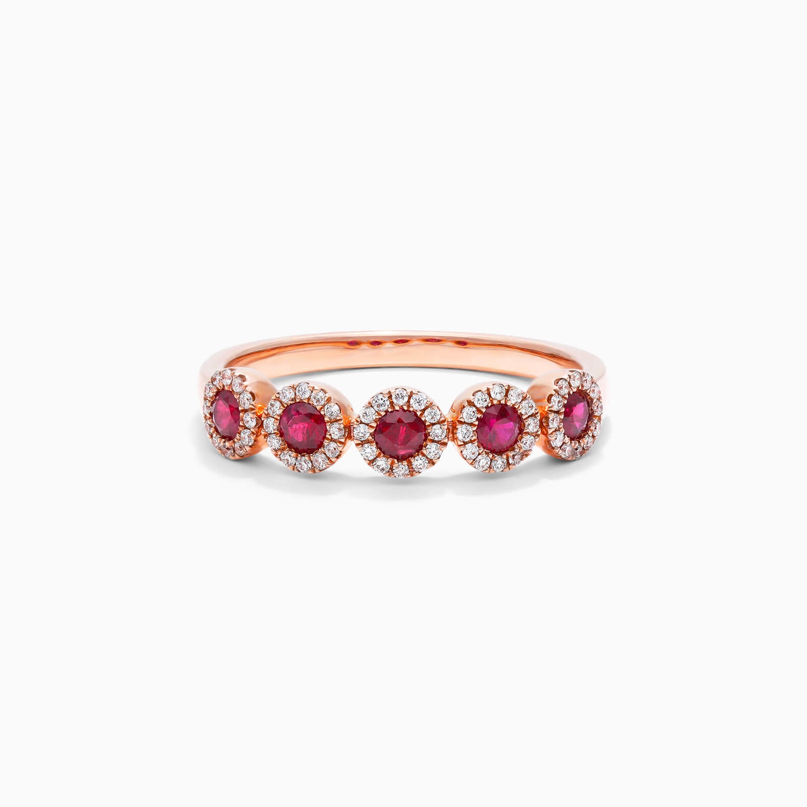 Anel Halo De Ouro 18k c/ Cinco Rubi e Diamantes Brilhantes | New | Aparadores, diamante, pink, rubi | AUREA FINE JEWELRY
