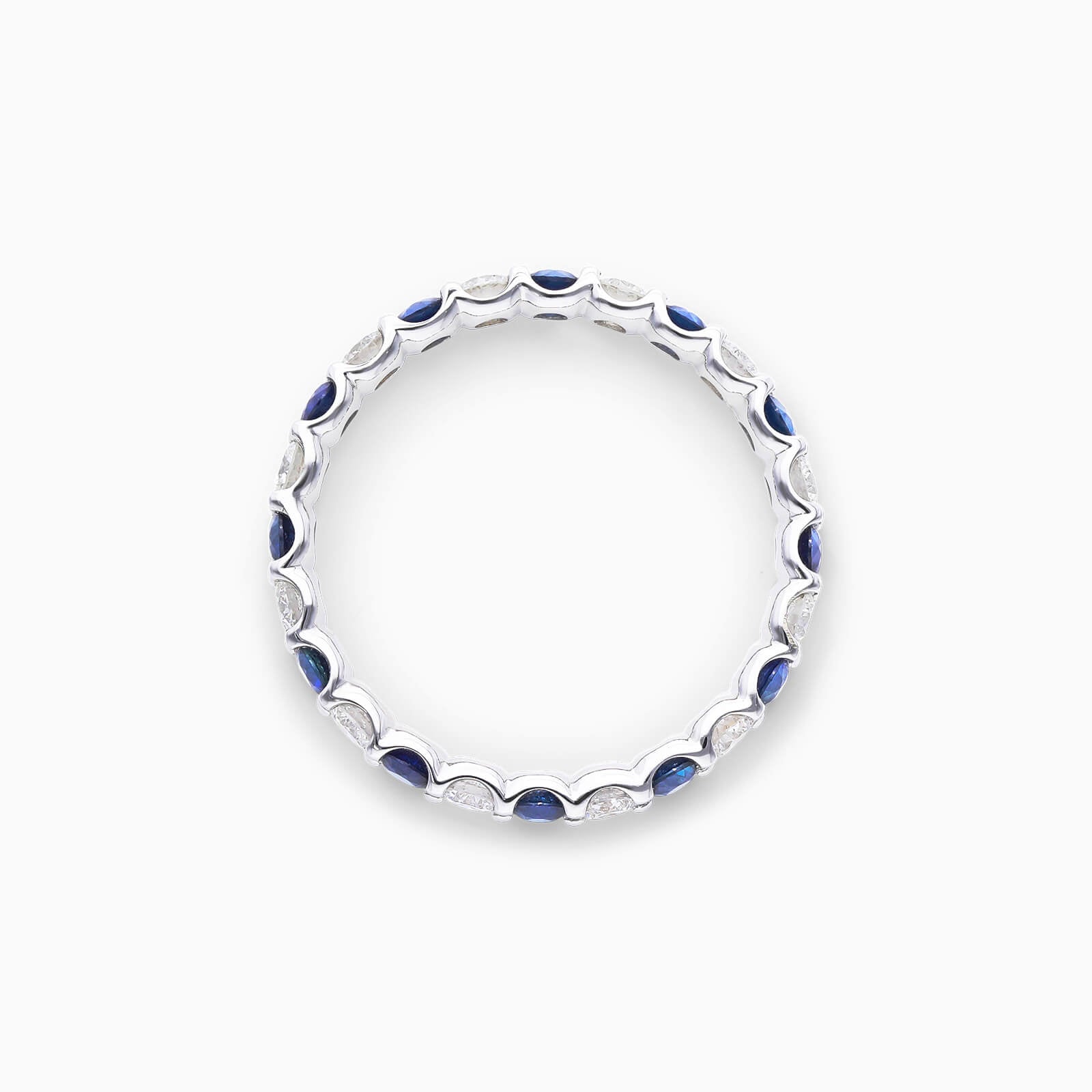 Anel Eternidade De Ouro 18k C/ Diamantes Brilhantes e Safira Azul