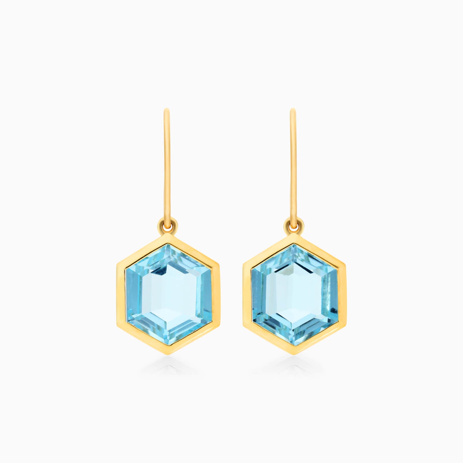 Brinco De Ouro 18k Feminino de Gancho c/ Topazio Azul Hexagonal | New | Brincos, Celestial Diamonds, Topazio, yellow | AUREA FINE JEWELRY