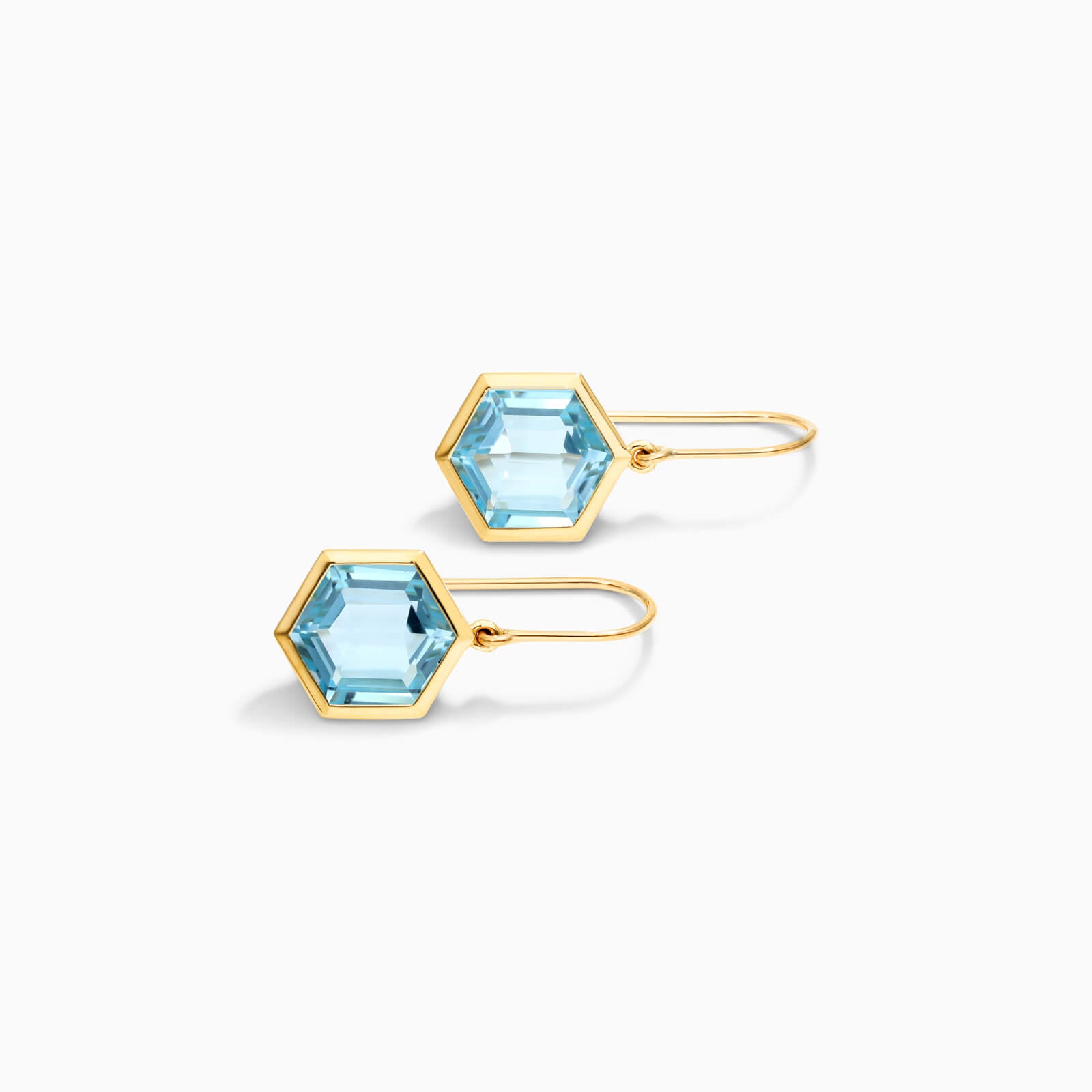 Brinco De Ouro 18k Feminino de Gancho c/ Topazio Azul Hexagonal