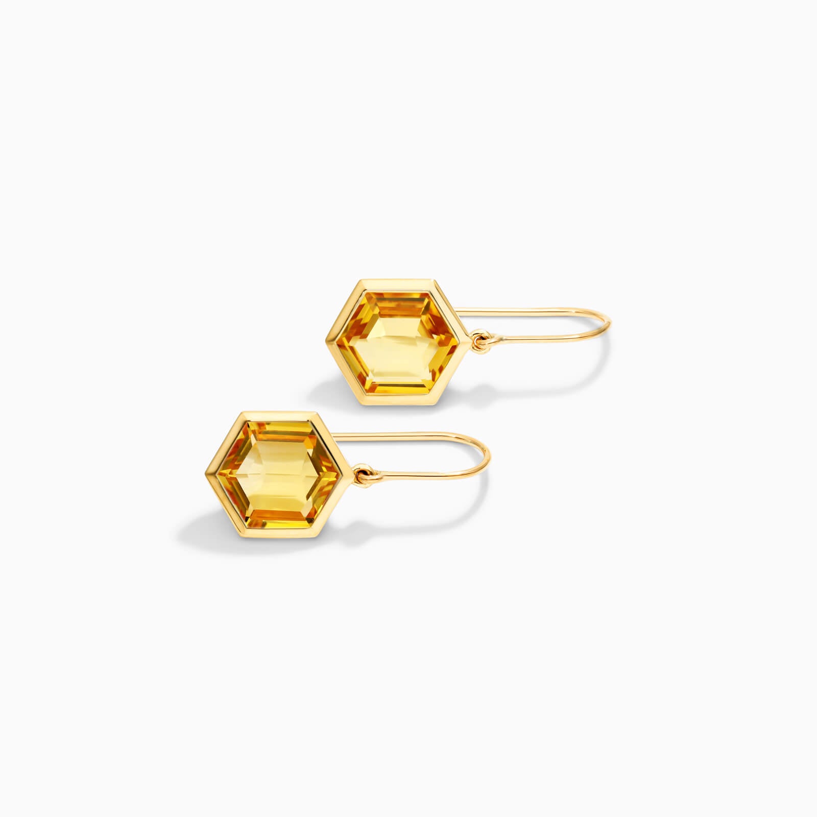Brinco De Ouro 18k Feminino de Gancho com Citrino Hexagonal