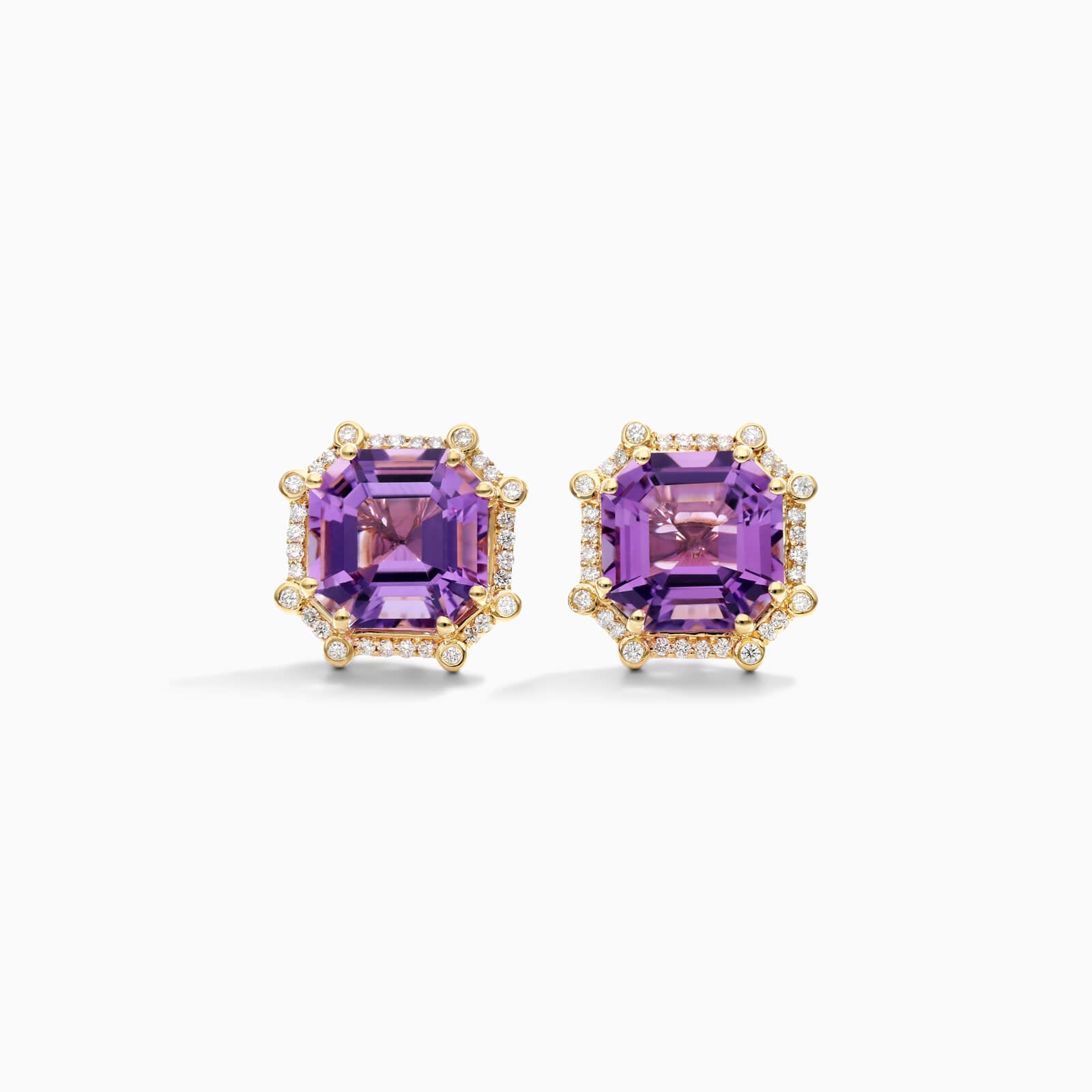 Brinco De Ouro 18k Feminino C/ Diamantes Brilhantes e Ametista Octogono | New | Ametista, Brincos, Celestial Diamonds, diamante, yellow | AUREA FINE JEWELRY