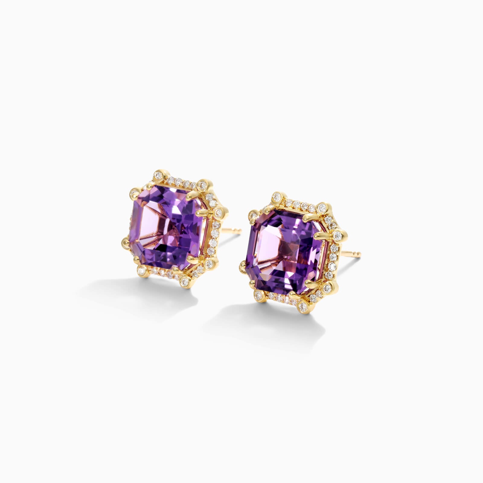 Brinco De Ouro 18k Feminino C/ Diamantes Brilhantes e Ametista Octogono