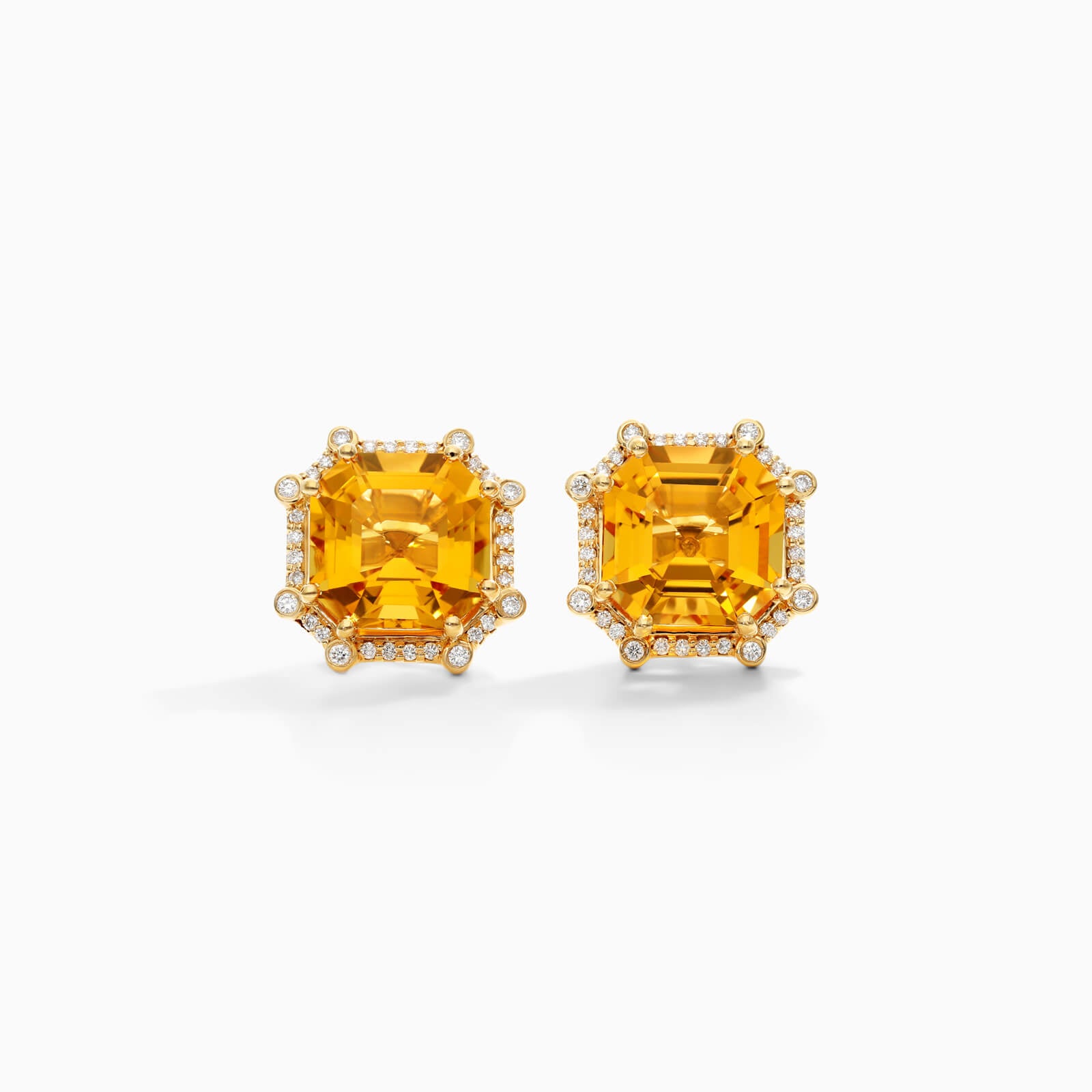 Brinco De Ouro 18k Feminino C/ Diamantes Brilhantes e Citrino Octogono | New | Brincos, Celestial Diamonds, citrino, diamante, yellow | AUREA FINE JEWELRY