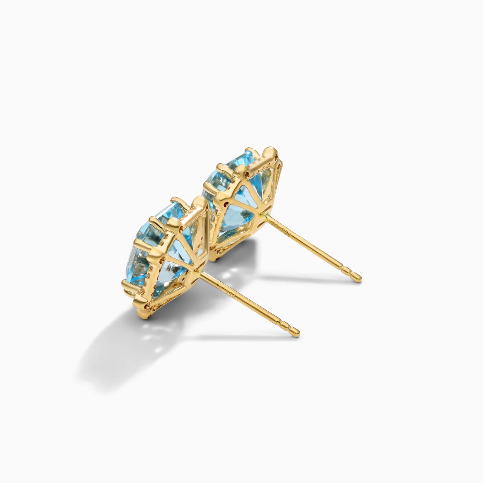 Brinco De Ouro 18k Feminino C/ Diamantes Brilhantes e Topazio Azul Octogono