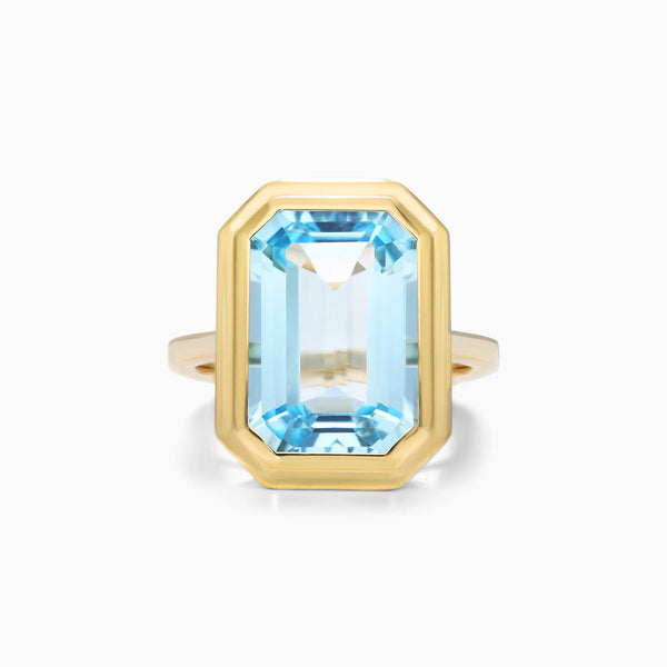 Anel De Moldura em Ouro 18k c/ Topazio Azul Solitario de Luxo