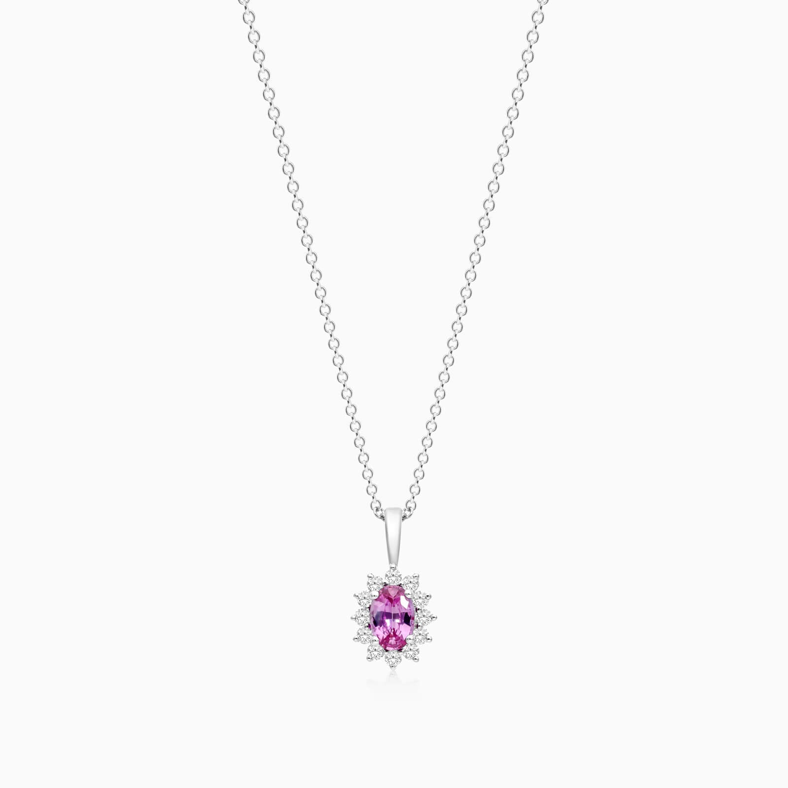 Corrente feminina em Ouro 18k diamantes e Safira Rosa Luxo