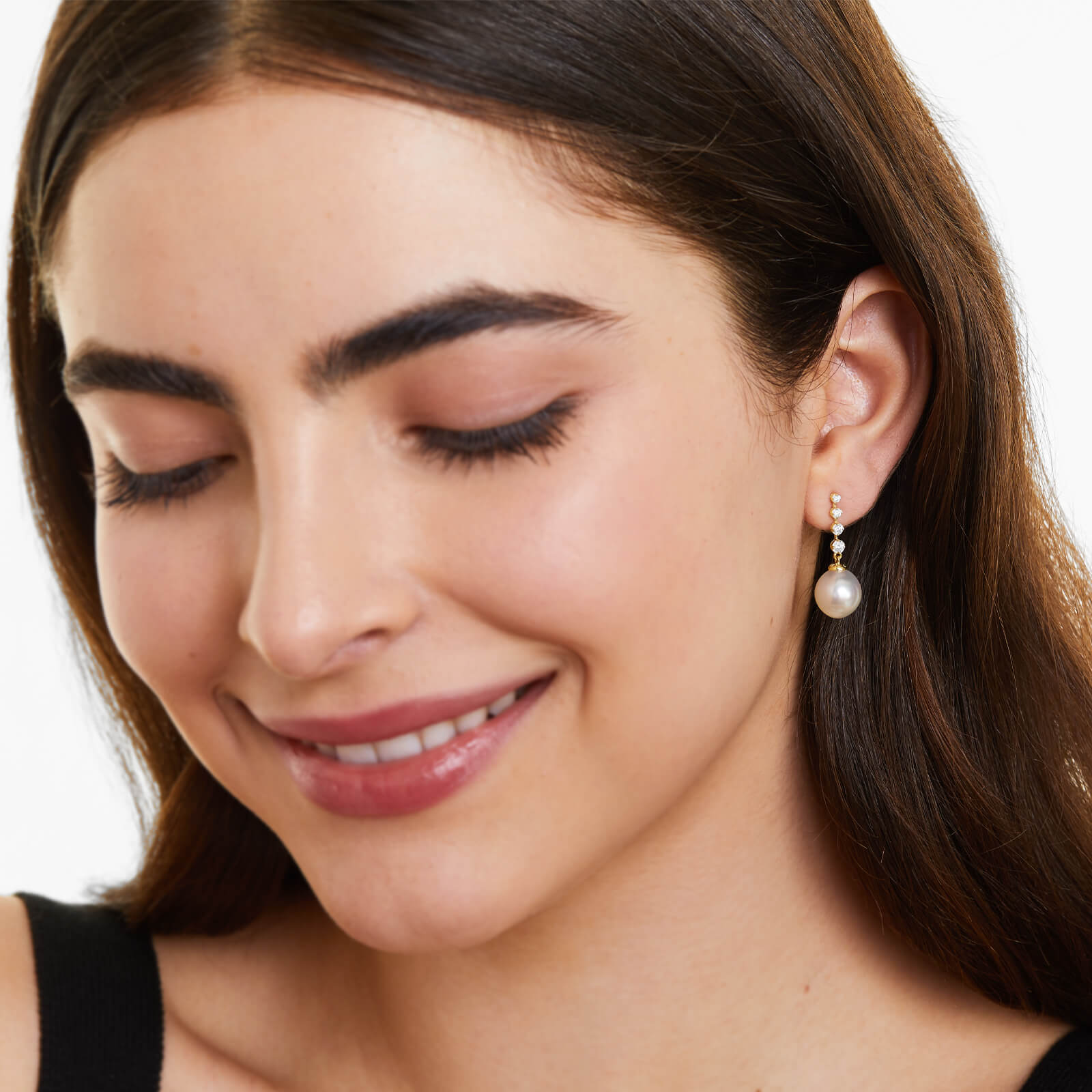 Brinco de Ouro 18k Pendurado de Perola Feminino Luxuoso