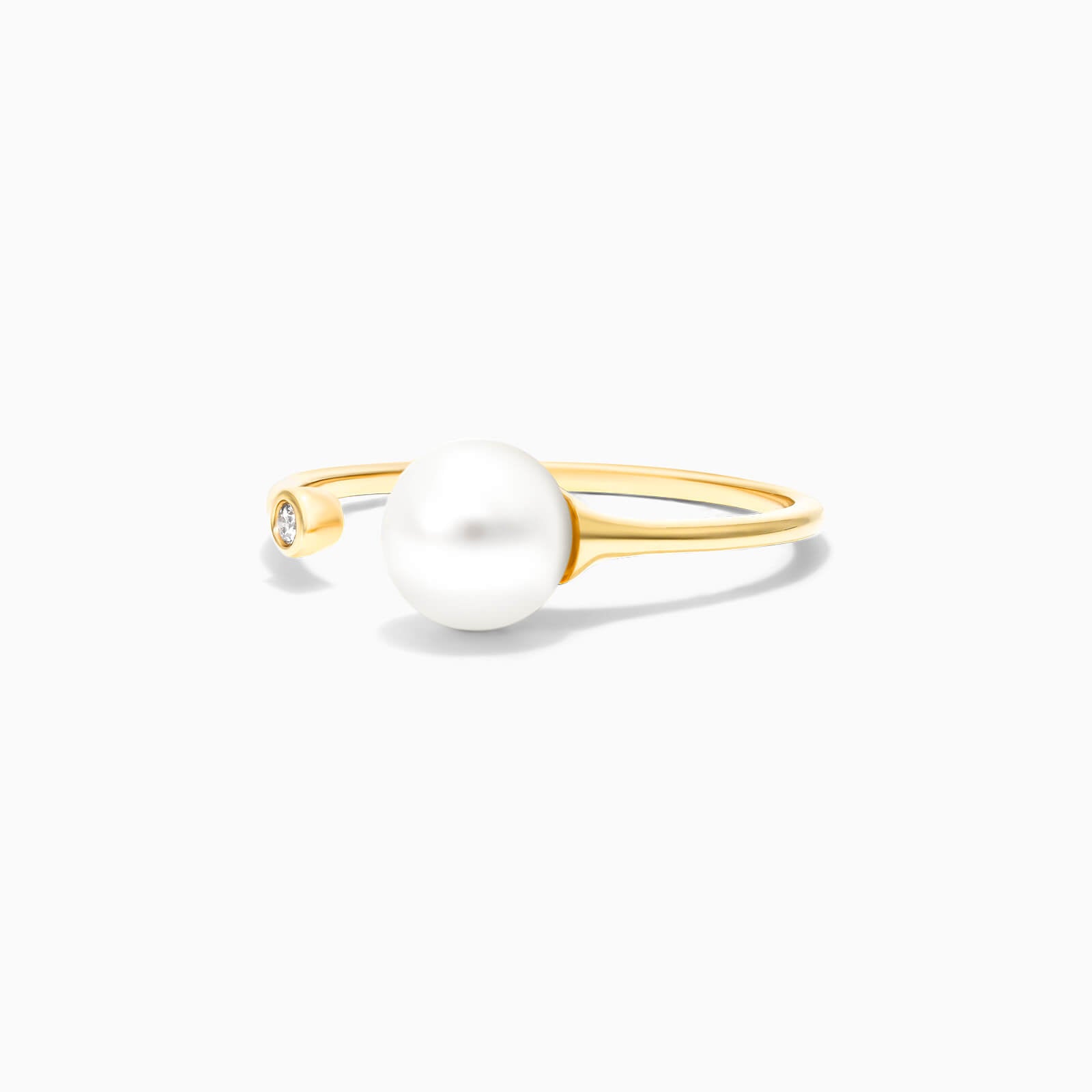 Anel Aberto De Diamante e Perola em Ouro 18k De Luxo